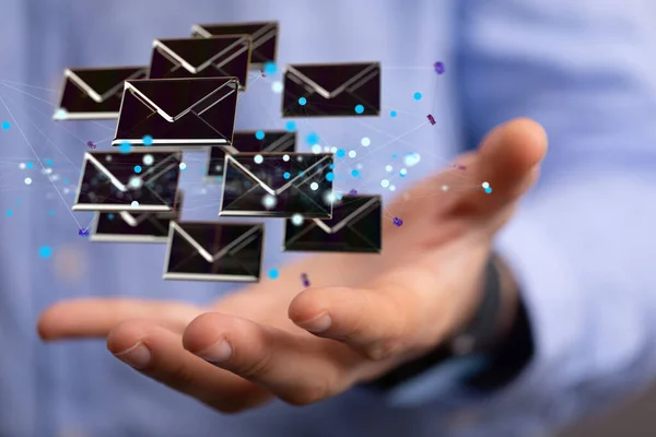 Hologram Rendered Envelop Symbols Person Explaining — Stok fotoğraf