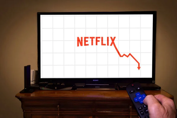 Netflix Declining Stock Price Illustrated Television Screen — Photo