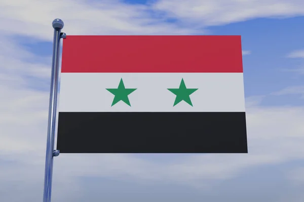 Illustration Flag Syrian Arab Republic Chrome Flag Pole Blue Sky — Stockfoto