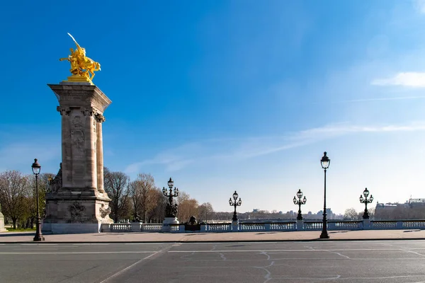 Paris Ponte Alexandre Iii Sena Com Torre Eiffel Fundo — Fotografia de Stock