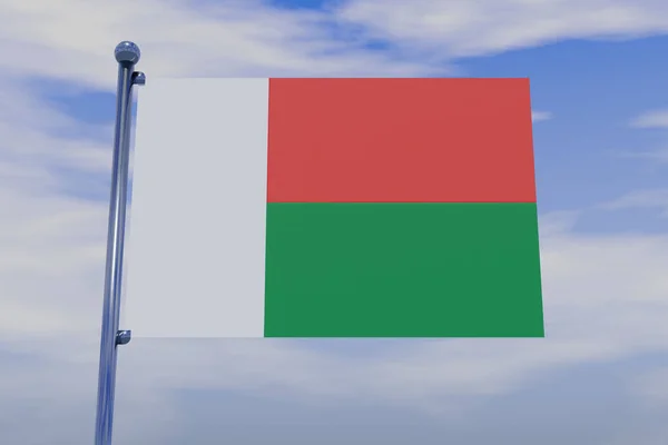 Illustration Flag Madagascar Chrome Flag Pole Blue Sky — Stock Photo, Image