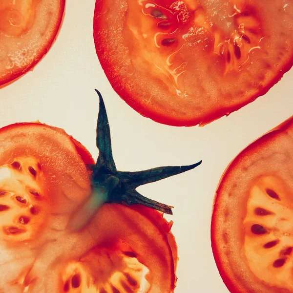 Flat Lay Tomato Slices White Background — Stock Photo, Image