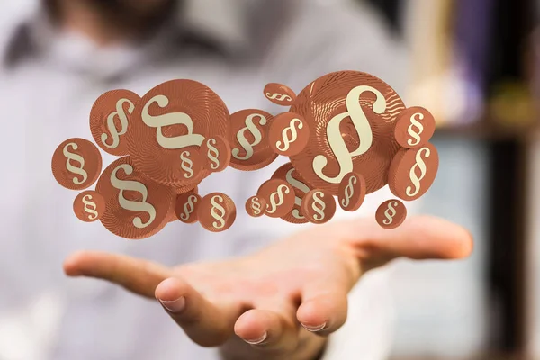 Ein Verschwommener Mann Mit Einem Braunen Justizschild Vor Grauem Hintergrund — Stockfoto