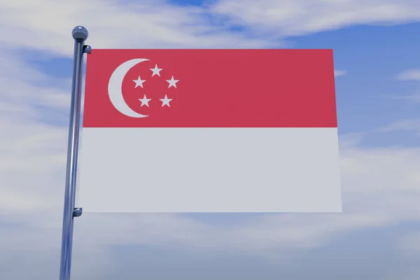 Illustration Singapores Flagga Med Kromflaggstång Den Blå Himlen — Stockfoto