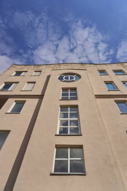 A vertical low angle view of an apartment building in the Stare Zegrze district, Poznan, Poland
