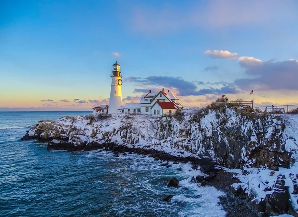 Beautiful View Portland Head Light Winter Cape Elizabeth Maine United — Stockfoto