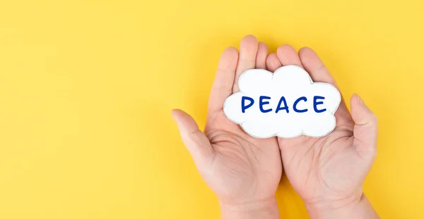 Holding Cloud Word Peace Hands Stop War Support Ukraine Living — 스톡 사진