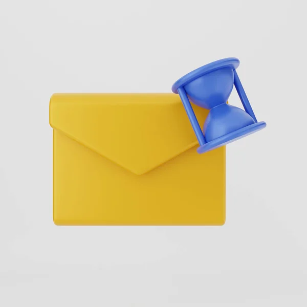 Rendering Yellow Envelope Blue Hourglass Icon Corner Mail — Zdjęcie stockowe