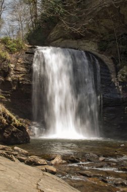 A vertical shot of a waterfall flowing in the Pisgah State Park in North Carolina, USA
