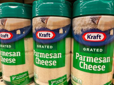 Grovetown, Ga USA - 03 20 22: Retail store Kraft Grated Parmesan cheese side view