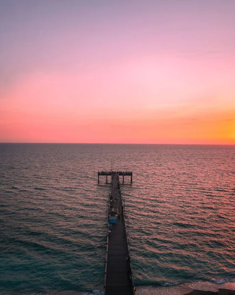 Aerial View Sea Bridge Clear Blue Sea Orange Sunset — Fotografia de Stock