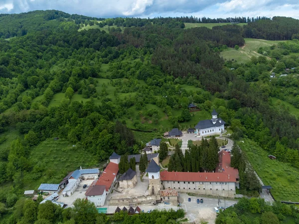 Paesaggio Aereo Con Monastero Pangarati Romania Drone Sopra — Foto Stock