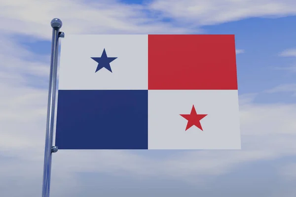 Illustration Flag Panama Chrome Flag Pole Blue Sky — Foto Stock