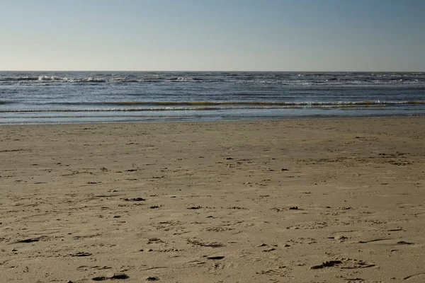 Sandy North Sea Plajı Alacakaranlıkta Okyanus Dinginlik Tatil Deniz Manzarası — Stok fotoğraf