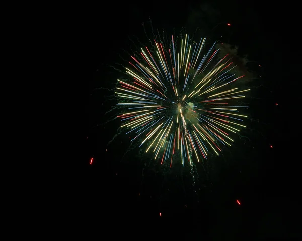 Closeup Colorful Fireworks Exploding Dark Sky — Stock Photo, Image