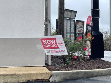 Augusta, GA USA - 12 19 21: Arbys Now Hiring drive thru sign