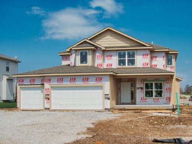 A closeup of a new home construction in Spring Hill, Kansas