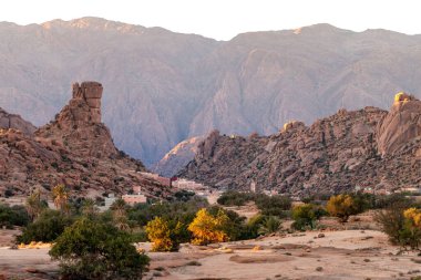 A beautiful shot of the rocky cliffs under a sunny sky in Tafraout, Morocco