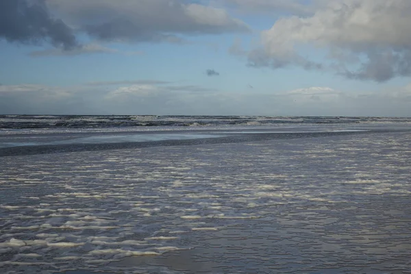 Rolling North Sea Waves Beach Sunny Stormy Winter Morning Egmond — Fotografia de Stock