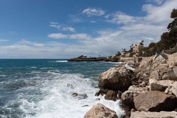 Beautiful View Waves Hitting Stoned Coastline Monte Carlo — Photo