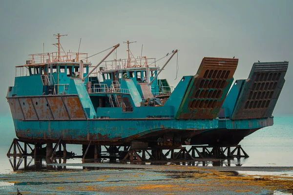 Shot Old Rusty Boat Port — Fotografia de Stock