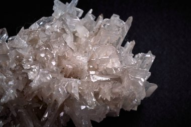 A closeup of a rare mineral row uncut white crystal
