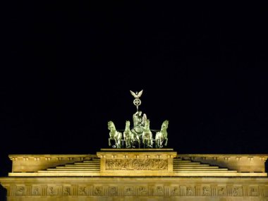 A scenic view of the Brandenburg Gate in Berlin, Germany at night
