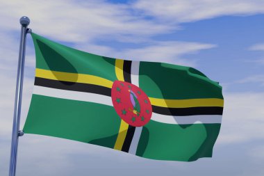 A 3d rendering of the national flag of Dominica waving in the wind