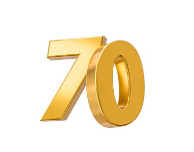 A 3D rendering of the golden seventy number icon isolated on a white background