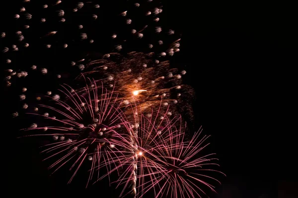 Rays Festive Fireworks Background Night Black Sky Pyrotechnics — Stock Photo, Image