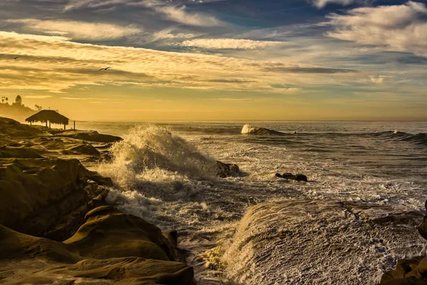 Waves Crashing Shore Windansea Beach Beautiful Sky Jolla California — Stockfoto