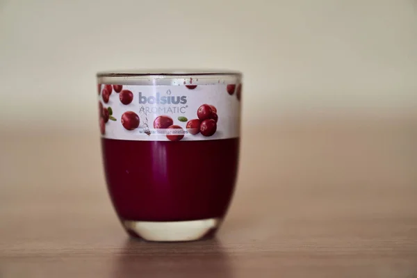 Closeup Shot Bolsius Brand Aromatic Candle Glass Jar — Fotografia de Stock