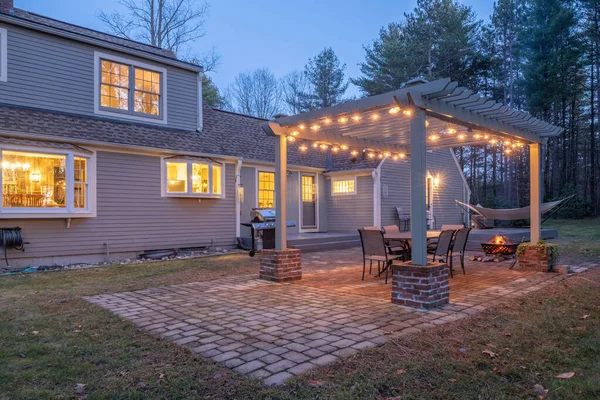 Relaxing Scene Patio Lights Fire Bowl —  Fotos de Stock