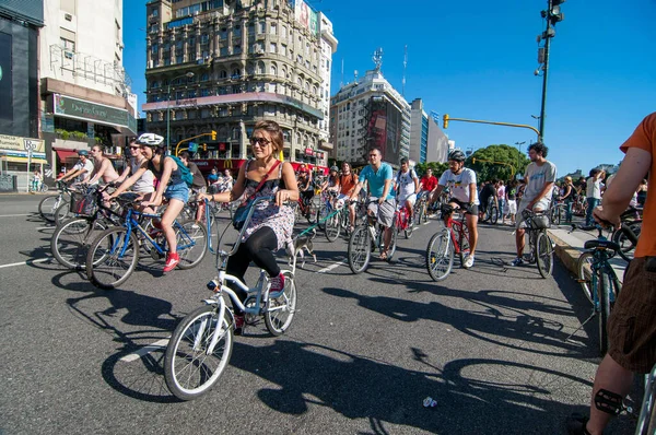 Group Bikers Critical Mass Gathering Buenos Aires Argentina — Foto de Stock