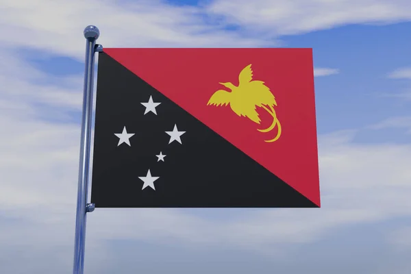 Illustration Flag Papua New Guinea Chrome Flag Pole Blue Sky — Stock Photo, Image