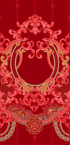 A Seamless vintage pattern ornament design on a red background