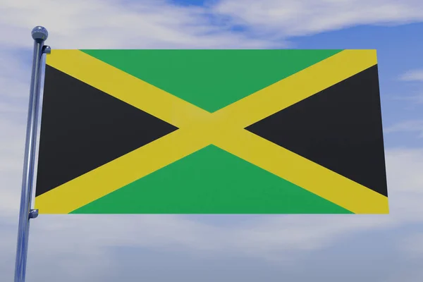 Illustration Flag Jamaica Chrome Flag Pole Snap Hooks Blue Sky — Fotografia de Stock