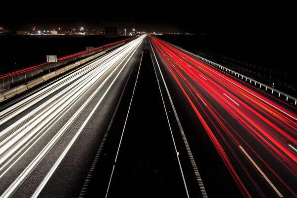 Long Exposure Highways Traffic Lights Night — Stock Photo, Image