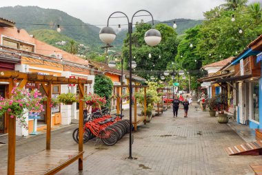 Sao Paulo, Brazil: streetview of Ilhabela island downtown, stores and decoration