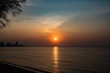 The great view of Sunset on the sea from Coastline in Thailand