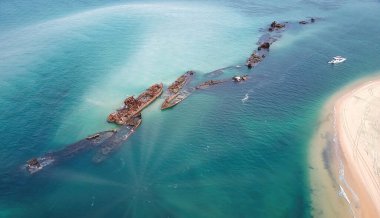 The Tangalooma shipwrecks in the Morton Island. Queensland, Australia