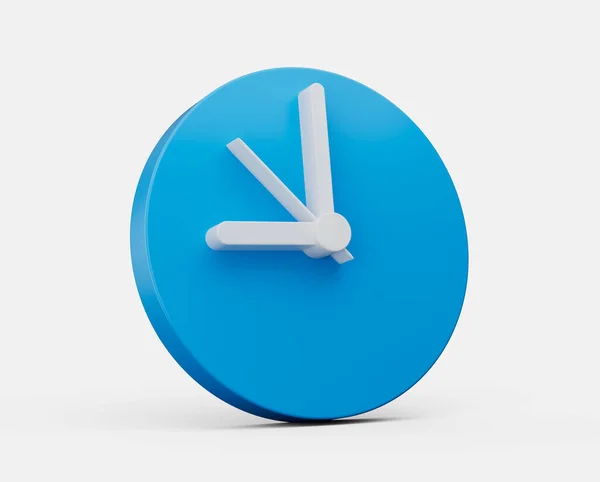 白い背景に孤立した最小限のスタイルで丸みを帯びた青の時計アイコンの3Dイラスト — ストック写真