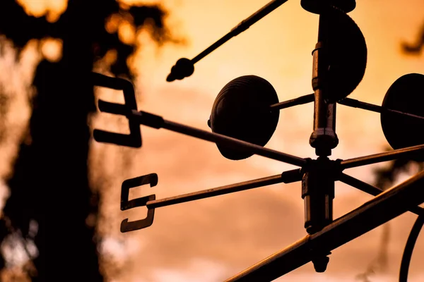 Beautiful Silhouette Weather Vane Sunset Orange Sky Background — Stock Fotó