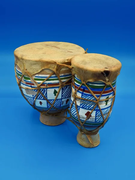 Isolated View African Bongo Drums Neutral Blue Background — Stock Photo, Image