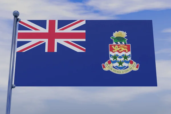 青い空にクロームの旗竿を持つケイマン諸島の旗の3Dイラスト — ストック写真