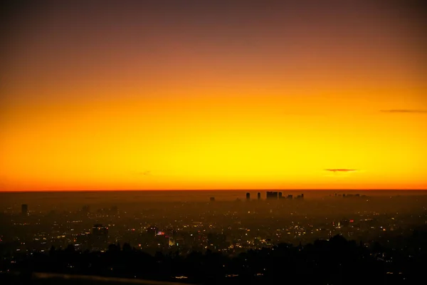 Aerial Shot Illuminated Big City Bright Orange Sky — Photo