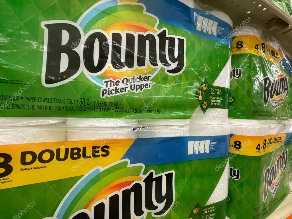 Grovetown, Ga USA - 04 29 22: Retail store Bounty paper towels side view