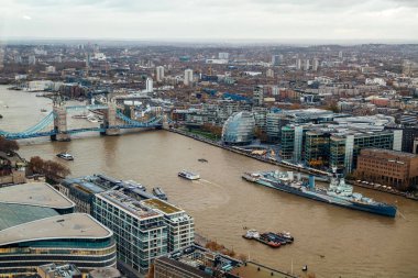 A view of one of the London's most sought-after landmarks, the Tower Bridge, from above
