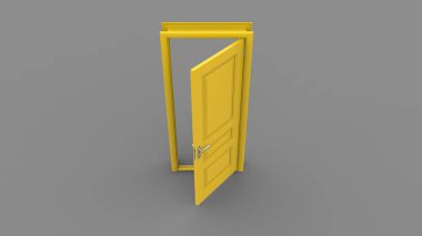 Arkaplanda açık, kapalı kapının yaratıcı çizimi, girişi gerçekçi kılacak 3D resimli kapı arkaplanı izole edilmiş