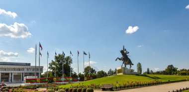 The Main Square of Tiraspol in Moldova with the statue of General Suvorov